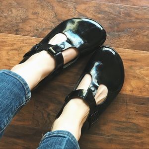 Birkenstock Discontinued Bern Patent Black Mary Jane Clog Mules T-Strap 42 / 11